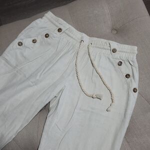 Sapphire Red Linen Blend Cream Pants with Rope Tie Drawstring  Womens Medium